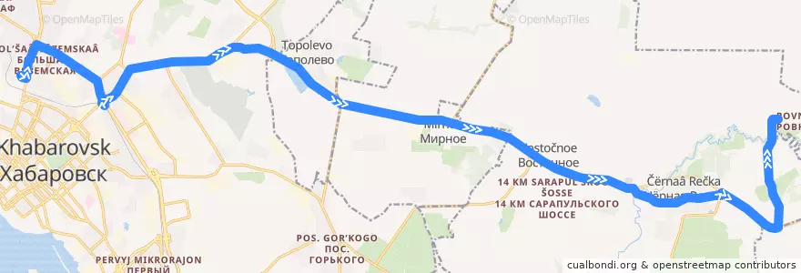 Mapa del recorrido Автобус 125: Автовокзал - Ровное de la línea  en Khabarovsk Krai.