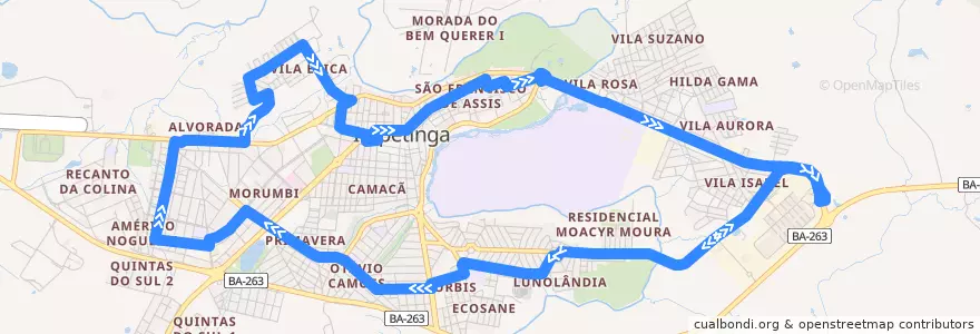Mapa del recorrido Circular (via Ponte) Sentido Vila Érika -> Americo Nogueira de la línea  en Itapetinga.