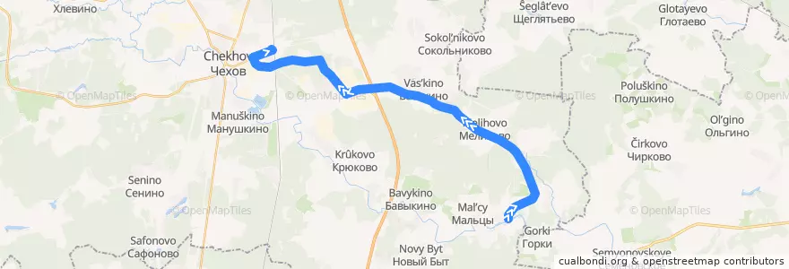 Mapa del recorrido Автобус №25 Чехов: Нерастанное - Чехов de la línea  en городской округ Чехов.