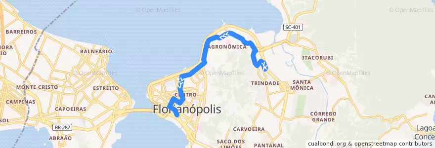 Mapa del recorrido Ônibus 131: Agronômica via Gama D'Eça, TITRI => TICEN de la línea  en Флорианополис.