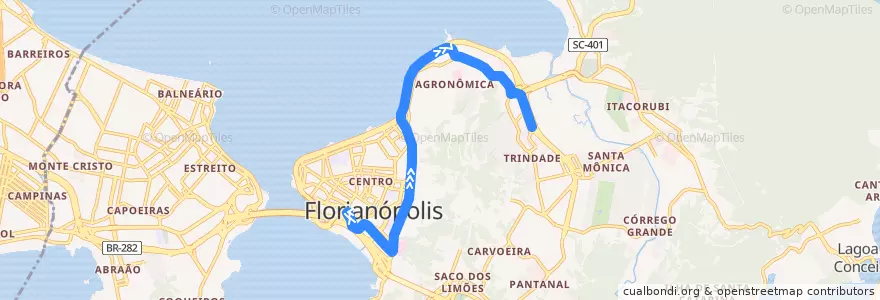 Mapa del recorrido Ônibus 133: Agronômica via Mauro Ramos, TICEN => TITRI de la línea  en Florianópolis.