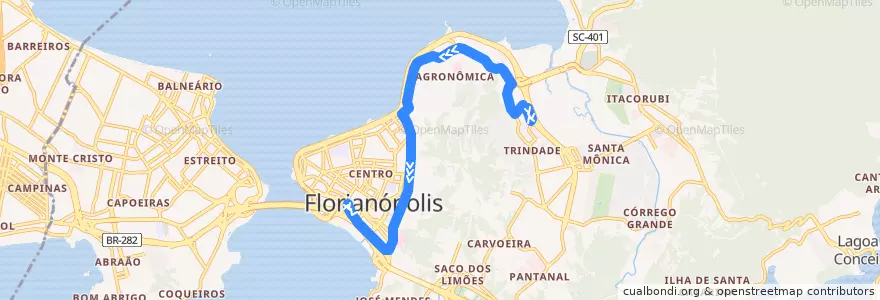 Mapa del recorrido Ônibus 133: Agronômica via Mauro Ramos, TITRI => TICEN de la línea  en Florianópolis.
