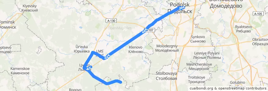 Mapa del recorrido Автобус №1077: Подольск - Чернецкое de la línea  en Центральный федеральный округ.