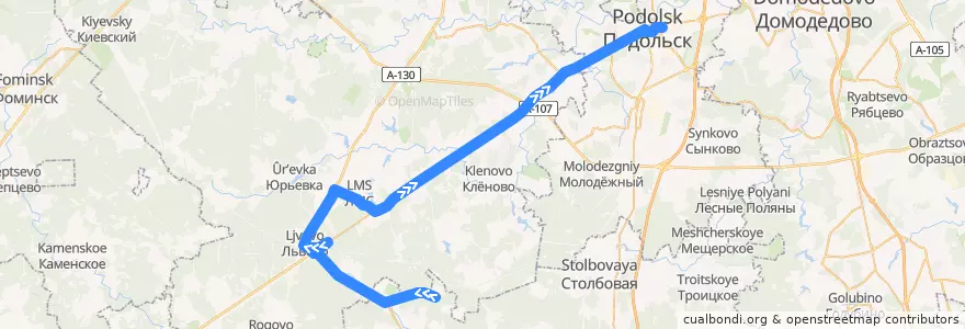 Mapa del recorrido Автобус №1077: Чернецкое - Подольск de la línea  en Центральный федеральный округ.
