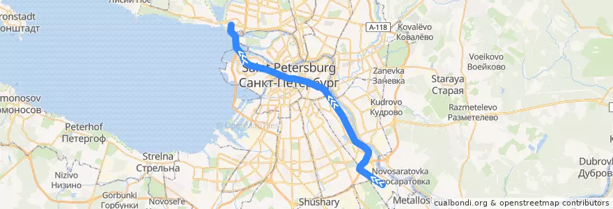 Mapa del recorrido Невско-Василеостровская линия: Рыбацкое — Беговая de la línea  en San Pietroburgo.