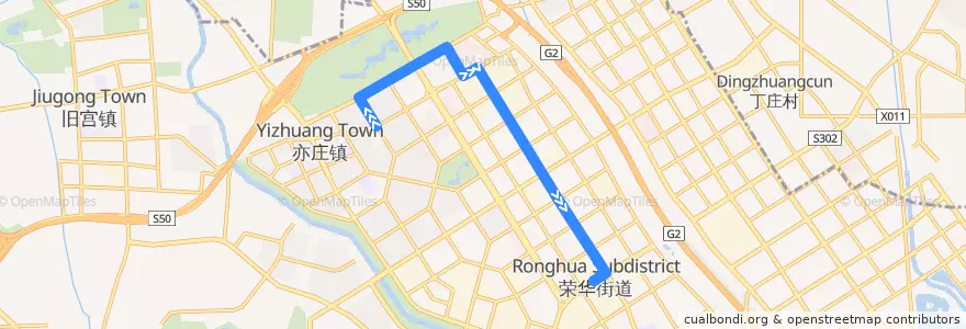 Mapa del recorrido Bus 开发区1: 第一公交场站 => 天华东路 => 天华西路 => 第一公交场站 de la línea  en 大兴区.