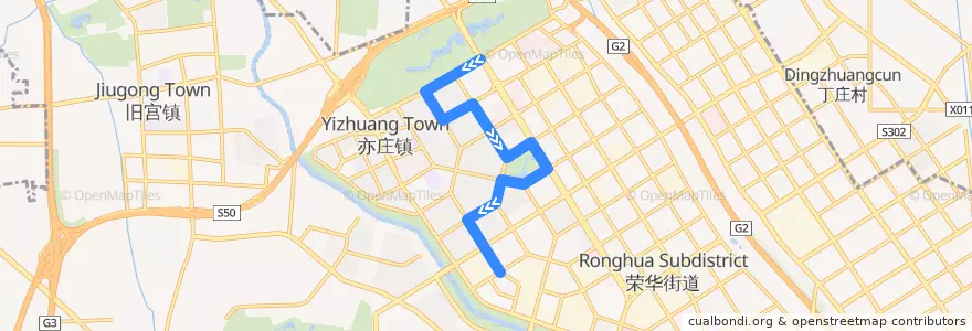 Mapa del recorrido Bus 开发区1: 第一公交场站 => 天华西路 => 天华东路 => 第一公交场站 de la línea  en 大兴区.