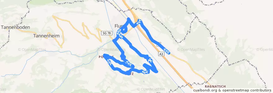 Mapa del recorrido Bus 440: Flums, Schulhaus Hochwiese => Flums, Schulhaus Hochwiese de la línea  en Flums.