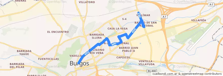 Mapa del recorrido L19: Villimar - Pz España (Pol. Docente) de la línea  en Burgos.