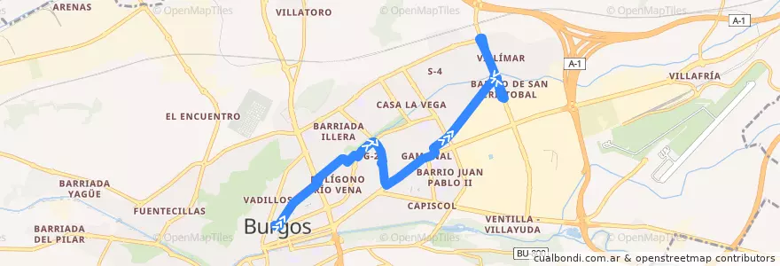 Mapa del recorrido L19: Pza. España -Villimar (Pol. Docente) de la línea  en Burgos.