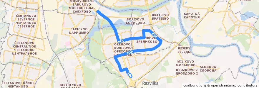 Mapa del recorrido Автобус 694: Каширское шоссе, 148 - Платформа Москворечье de la línea  en Südlicher Verwaltungsbezirk.