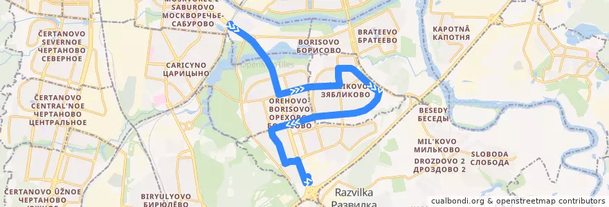 Mapa del recorrido Автобус 694: Платформа Москворечье - Каширское шоссе, 148 de la línea  en Южный административный округ.