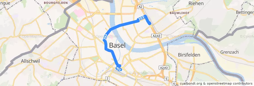 Mapa del recorrido Bus 30: Bahnhof SBB => Badischer Bahnhof de la línea  en Basel.