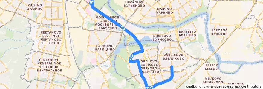 Mapa del recorrido Автобус 148: Метро "Каширская" => Метро "Красногвардейская" de la línea  en Southern Administrative Okrug.