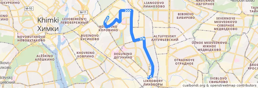 Mapa del recorrido Автобус 149: Коровино — м. Верхние Лихоборы de la línea  en Nördlicher Verwaltungsbezirk.