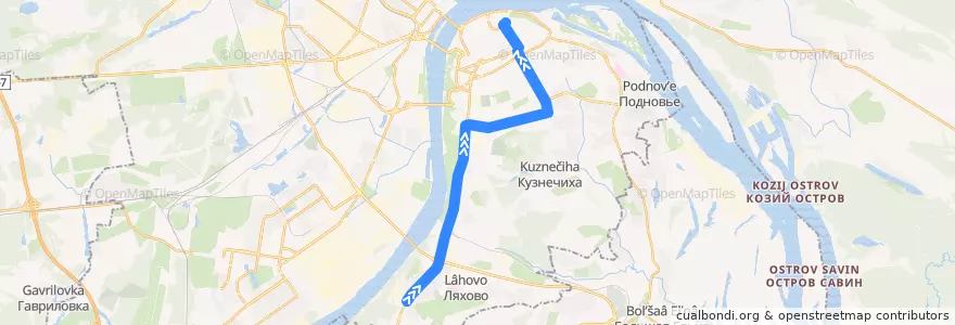 Mapa del recorrido Троллейбус 13: микрорайон Щербинки-2 => площадь Минина и Пожарского de la línea  en Stadtkreis Nischni Nowgorod.