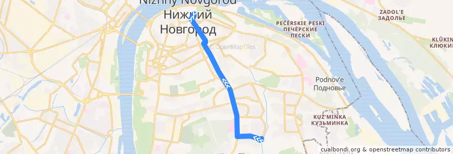 Mapa del recorrido Троллейбус 17: микрорайон Кузнечиха-2 => площадь Минина и Пожарского de la línea  en Nizhny Novgorod.
