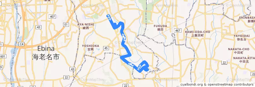 Mapa del recorrido かわせみ3号 de la línea  en 神奈川県.