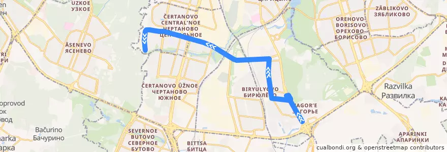 Mapa del recorrido Автобус 796: Загорье => 16-й микрорайон Чертанова de la línea  en Южный административный округ.