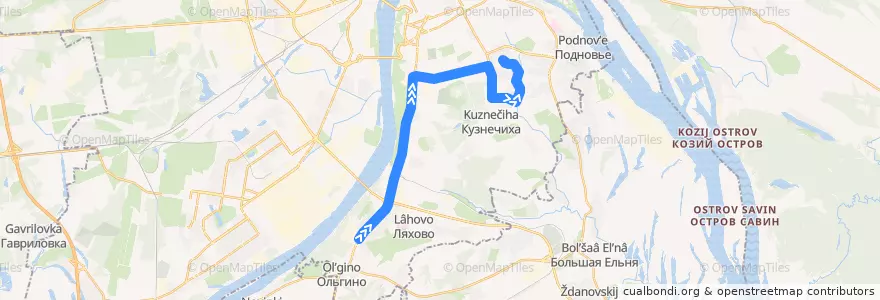 Mapa del recorrido Троллейбус 16: микрорайон Щербинки-2 => улица Бориса Корнилова de la línea  en Nizhny Novgorod.
