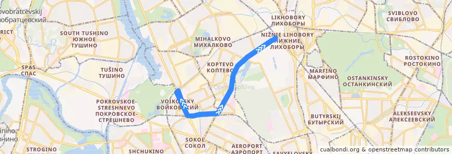 Mapa del recorrido Троллейбус №57 Метро "Войковская" - Мост Октябрьской железной дороги de la línea  en Северный административный округ.