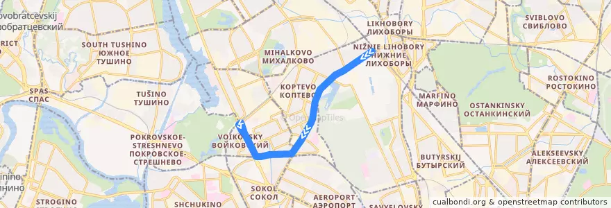 Mapa del recorrido Троллейбус №57 Мост Октябрьской железной дороги - Метро "Войковская" de la línea  en Северный административный округ.