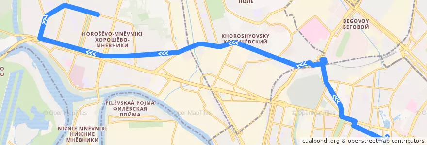 Mapa del recorrido Троллейбус 35: Метро «Краснопресненская» => Улица Маршала Тухачевского, 28 de la línea  en Moskou.