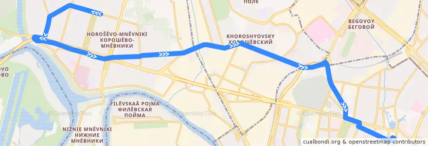 Mapa del recorrido Троллейбус 35: Улица Маршала Тухачевского, 28 => Метро «Краснопресненская» de la línea  en Moskou.