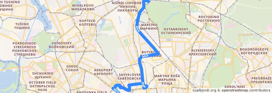 Mapa del recorrido Автобус т29: Метро «Динамо» => Метро «Владыкино» de la línea  en Moskou.