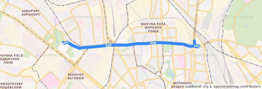 Mapa del recorrido Автобус Т42: Метро «Динамо» => Рижский вокзал de la línea  en Москва.