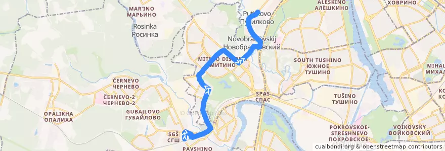 Mapa del recorrido Автобус № 852: Станция МЦД Павшино - Красногорская птицефабрика de la línea  en Центральный федеральный округ.