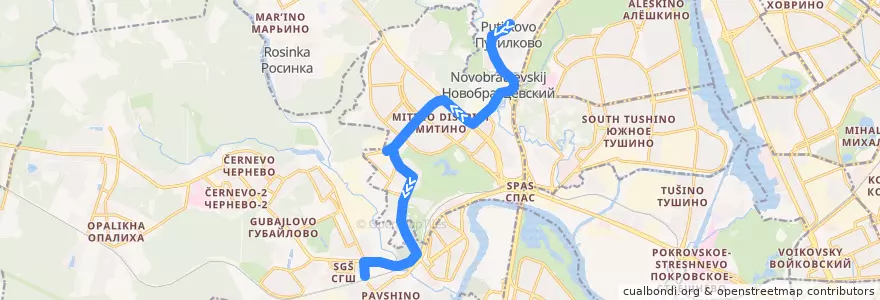 Mapa del recorrido Автобус № 852: Красногорская птицефабрика - Станция МЦД Павшино de la línea  en Центральный федеральный округ.