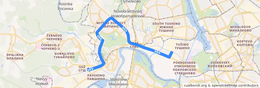 Mapa del recorrido Автобус № 930: Станция МЦД Павшино - Метро "Тушино" de la línea  en North-Western Administrative Okrug.