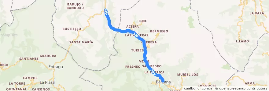 Mapa del recorrido Caranga de Abajo - Bárzana de la línea  en Asturien.