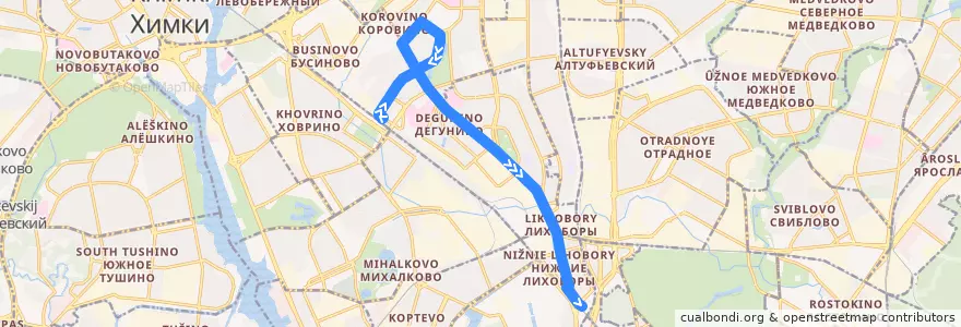 Mapa del recorrido Автобус 191: станция "Ховрино" - метро "Петровско-Разумовская" de la línea  en Северный административный округ.