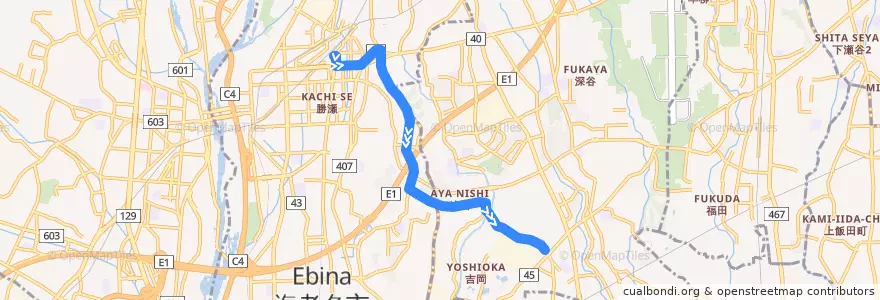 Mapa del recorrido 綾11 de la línea  en 神奈川縣.