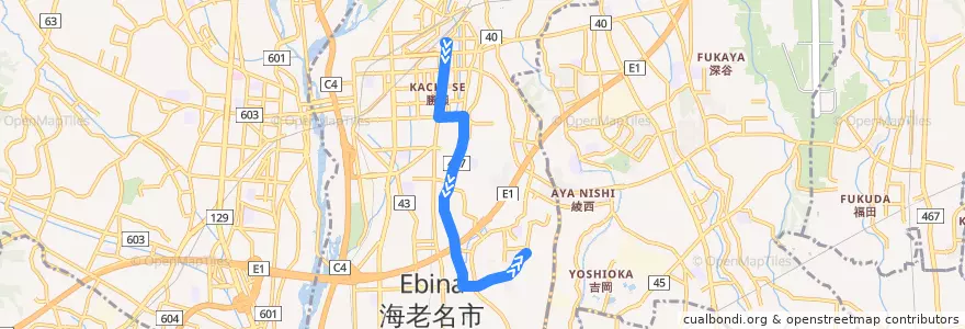 Mapa del recorrido 綾31 de la línea  en 海老名市.