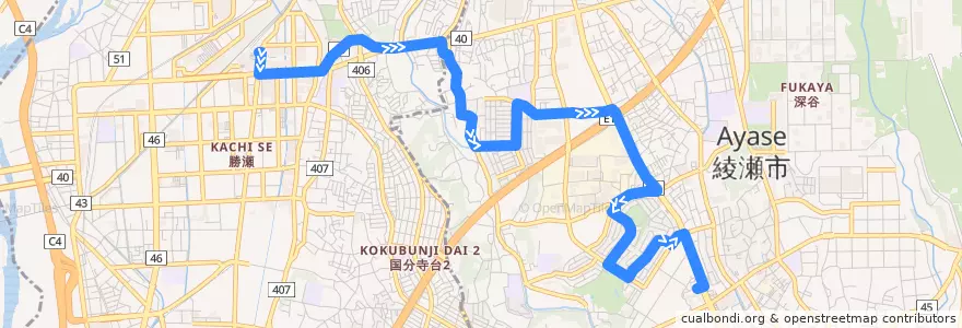 Mapa del recorrido 綾41 de la línea  en Prefettura di Kanagawa.