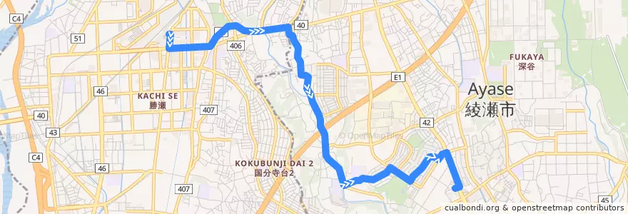 Mapa del recorrido 綾43 de la línea  en Prefettura di Kanagawa.