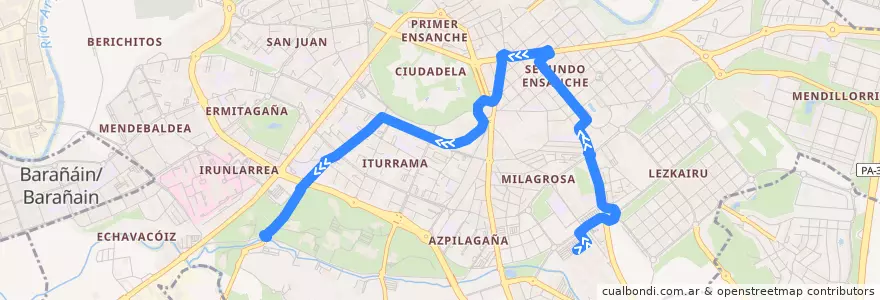 Mapa del recorrido Bus L1: UPNA => Universidad de Navarra de la línea  en Pamplona/Iruña.