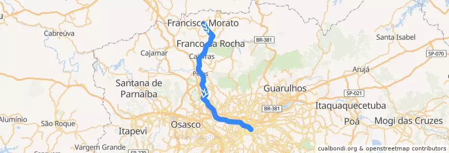 Mapa del recorrido Linha 7 - Rubi: Francisco Morato ⇒ Brás de la línea  en Região Metropolitana de São Paulo.