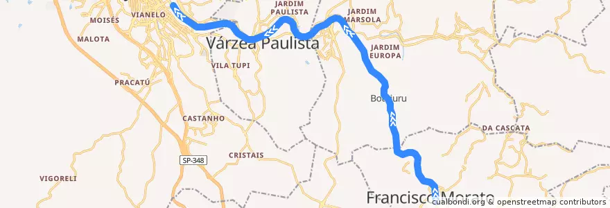 Mapa del recorrido Linha 7 - Rubi: Francisco Morato ⇒ Jundiaí de la línea  en Região Geográfica Intermediária de Campinas.