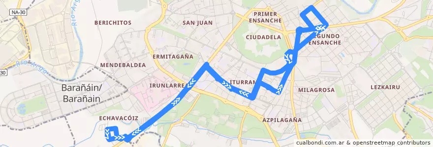 Mapa del recorrido TUC L2 de la línea  en Pamplona/Iruña.