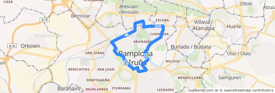 Mapa del recorrido TUC L3 de la línea  en Pamplona/Iruña.