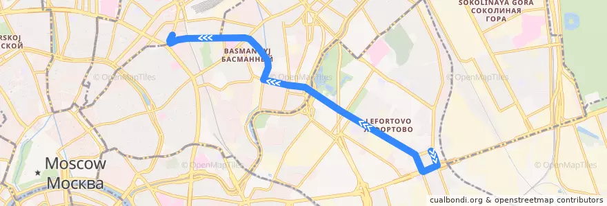 Mapa del recorrido Автобус Т24: Метро «Авиамоторная» => Метро «Красные Ворота» de la línea  en Москва.