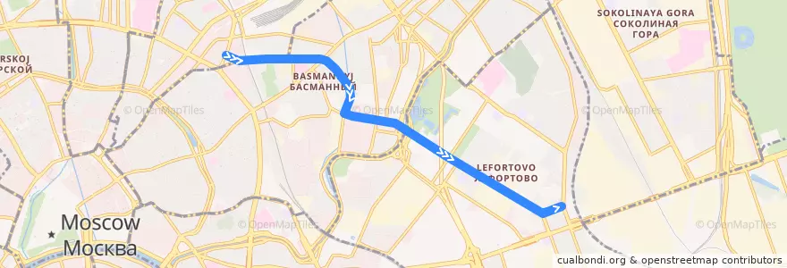 Mapa del recorrido Автобус Т24: Метро «Красные Ворота» => Метро «Авиамоторная» de la línea  en Moscow.