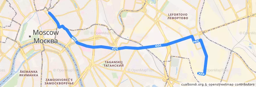Mapa del recorrido Автобус м8: Дангауэровка => Метро «Лубянка» de la línea  en Москва.