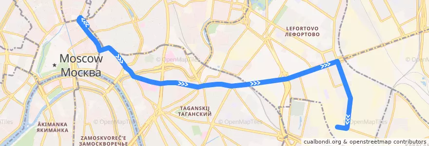 Mapa del recorrido Автобус м8: Метро «Лубянка» => Дангауэровка de la línea  en Moskou.