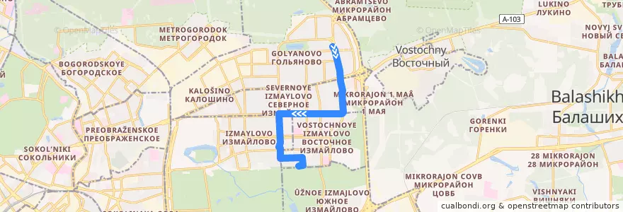 Mapa del recorrido Автобус Т55: Уссурийская улица => МФЦ "Восточное Измайлово" de la línea  en Восточный административный округ.