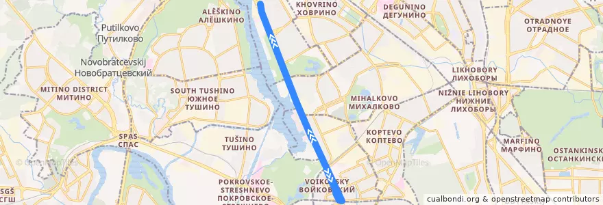 Mapa del recorrido Автобус Т43К: Метро «Войковская» => Прибрежный проезд de la línea  en Северный административный округ.